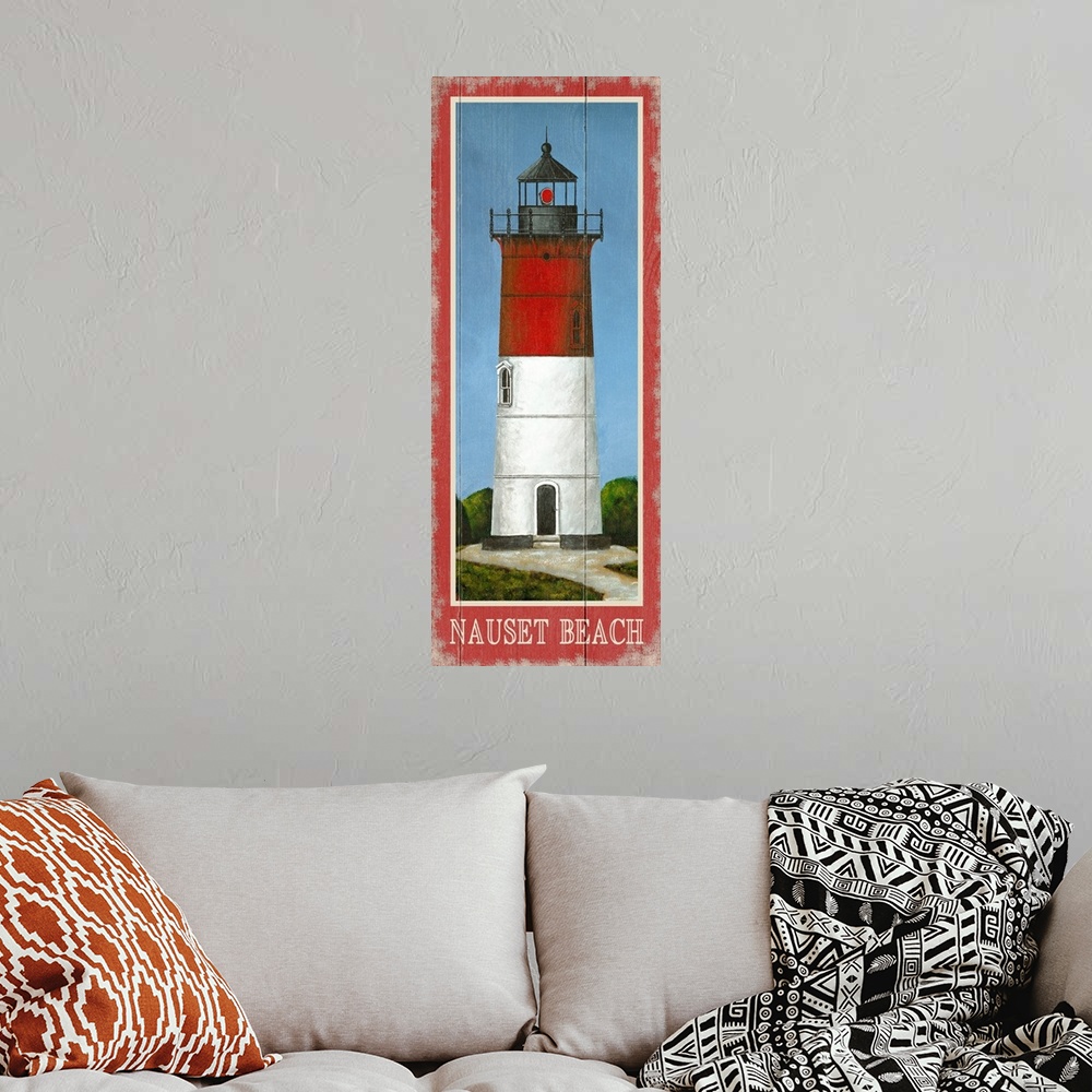 A bohemian room featuring Painting of Nauset Light in Eastham, Massachusetts.