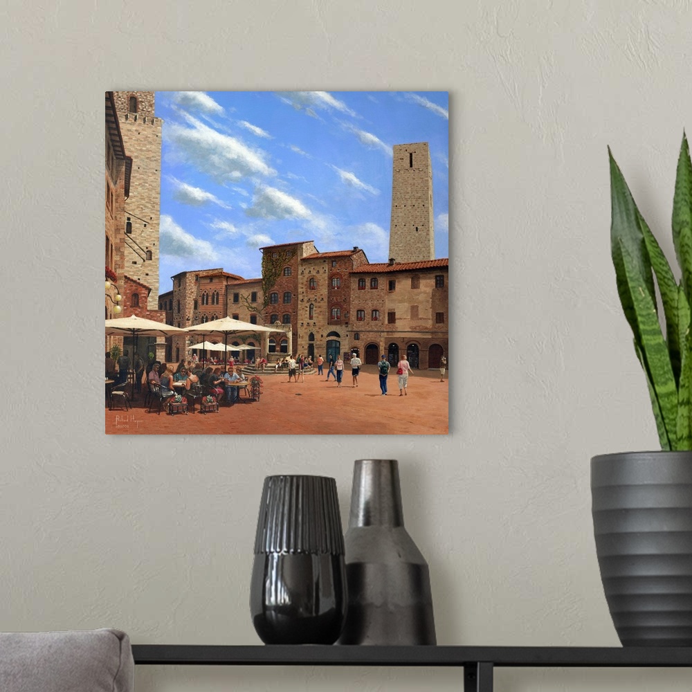 A modern room featuring Piazza Della Cisterna, San Gimignano, Tuscany