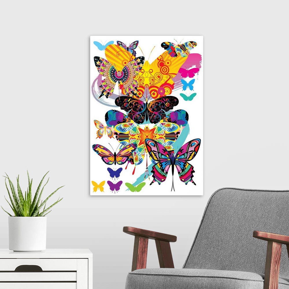 A modern room featuring Pop Art Butterfly IV