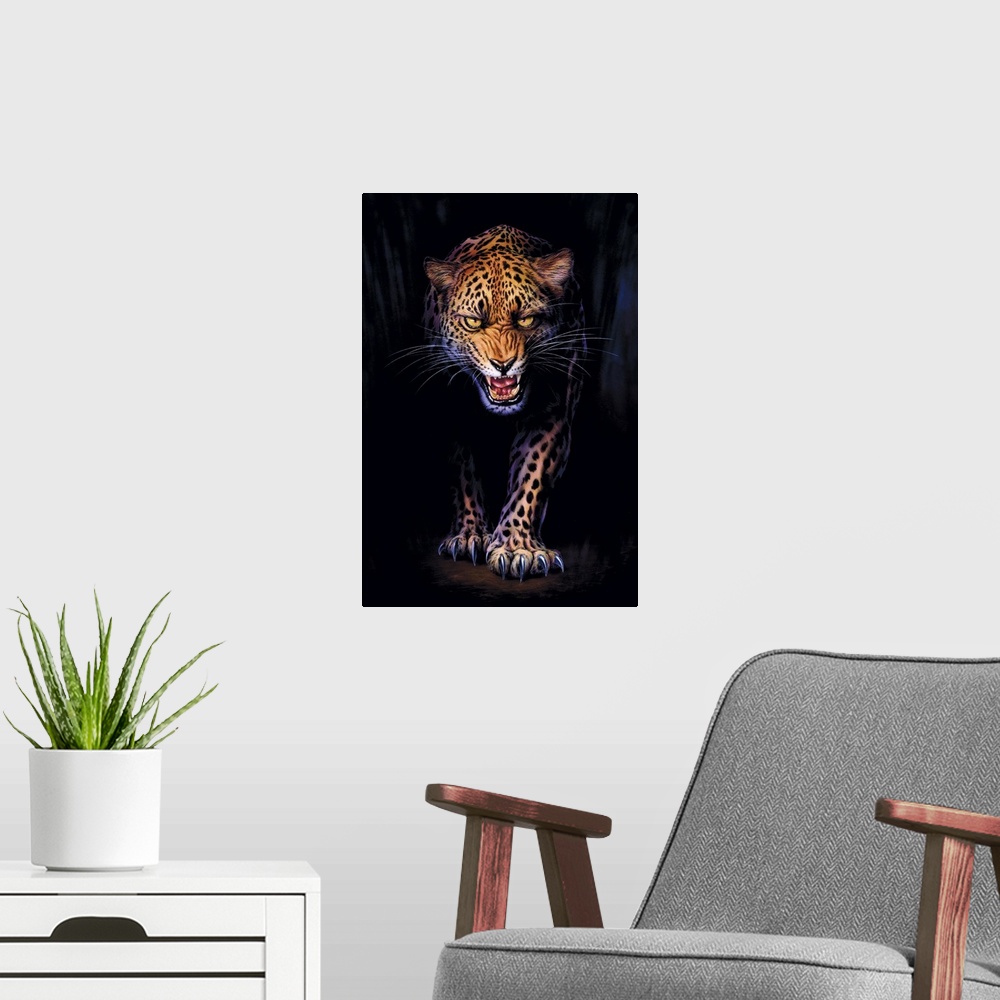 A modern room featuring Prowling Leopard