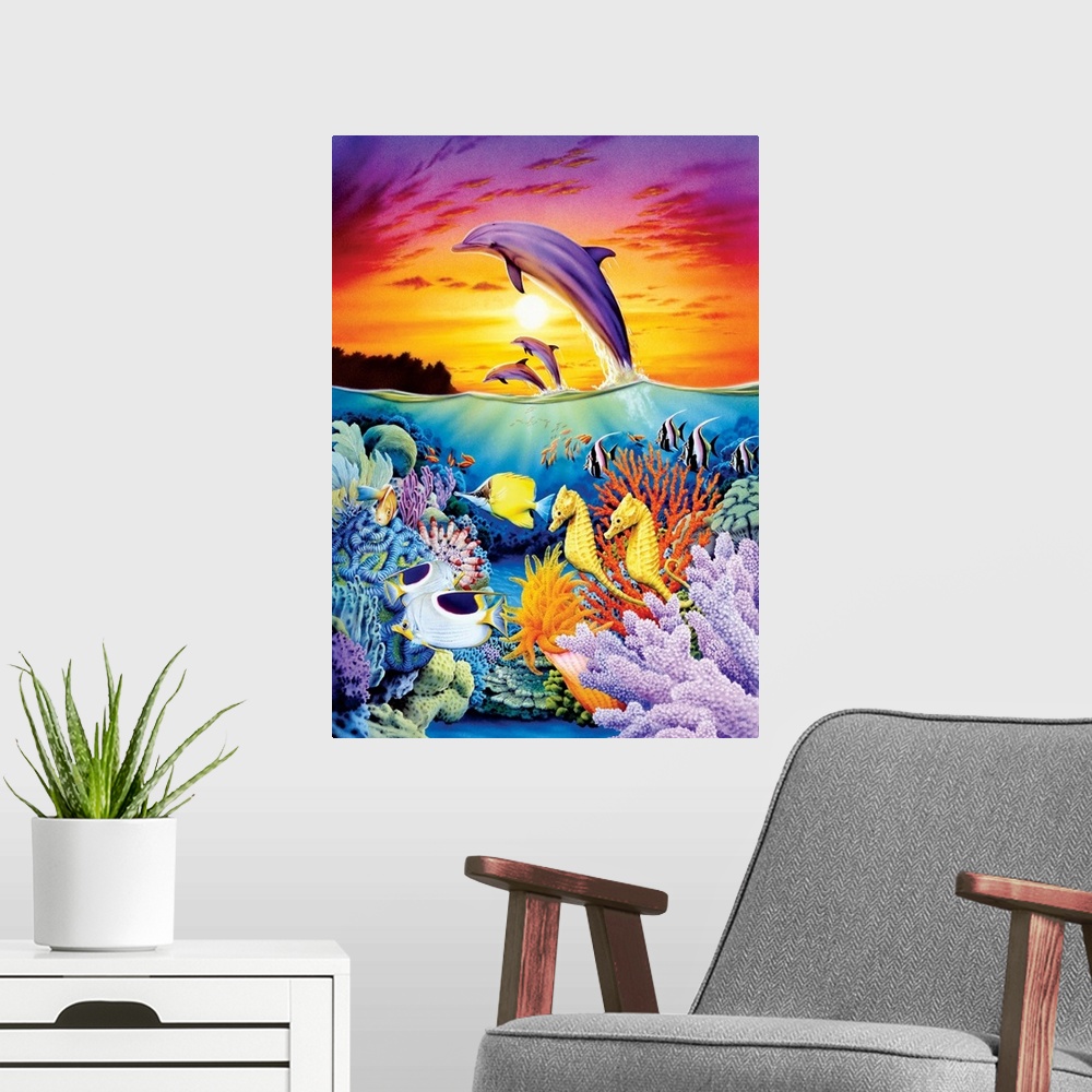 A modern room featuring Seahorse Dolphins