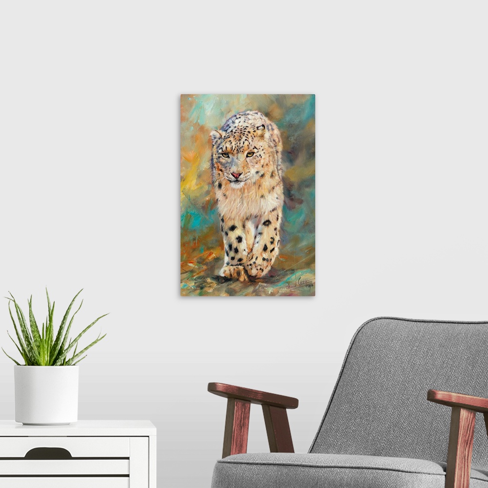 A modern room featuring Snow Leopard. Oil on canvas.
