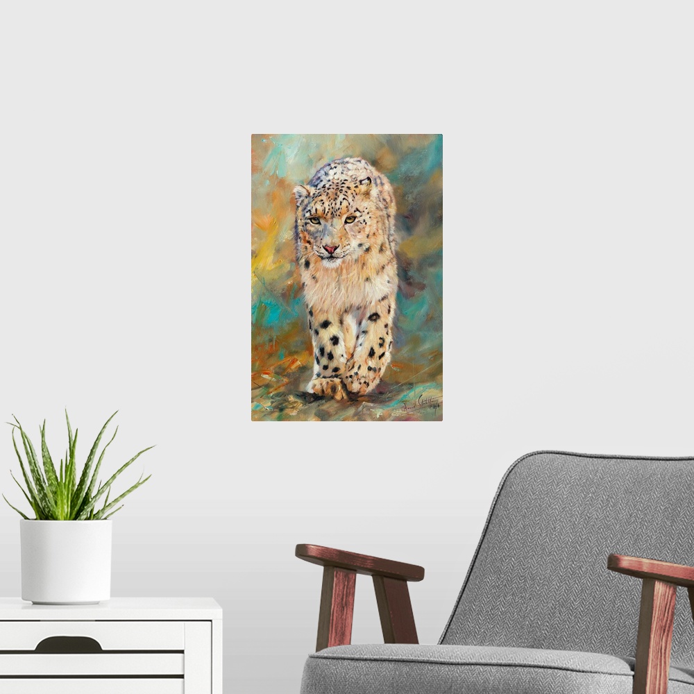 A modern room featuring Snow Leopard. Oil on canvas.