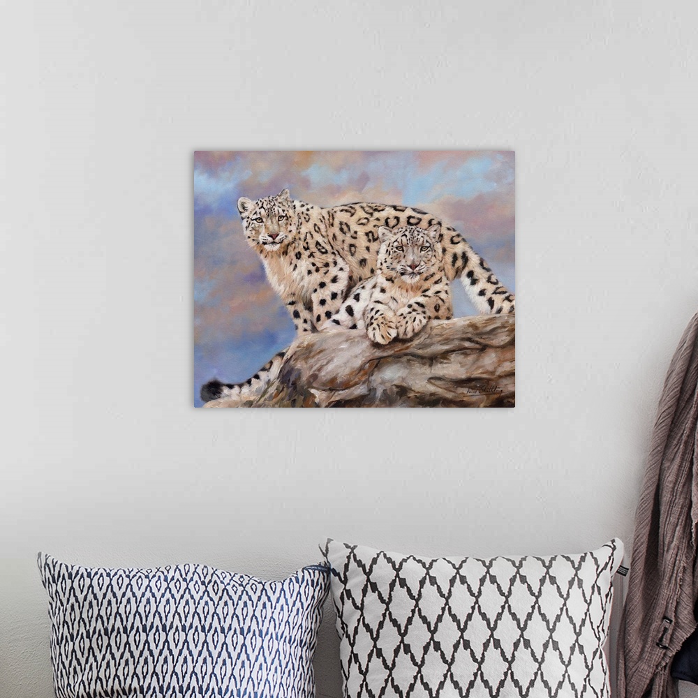 A bohemian room featuring Snow Leopards, oil on canvas