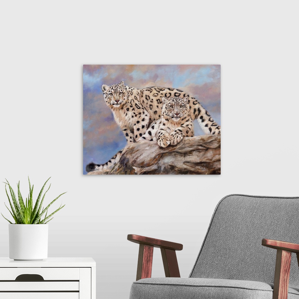 A modern room featuring Snow Leopards, oil on canvas