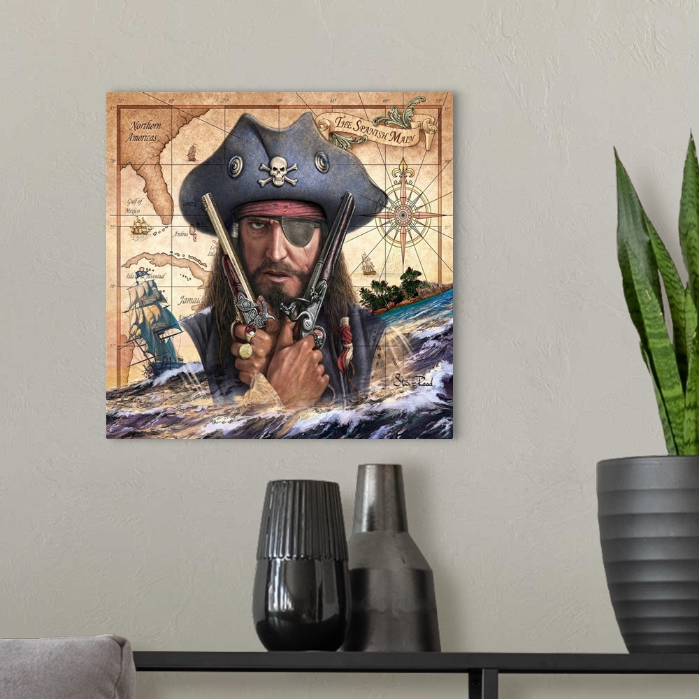 A modern room featuring Spanish Main Pirate