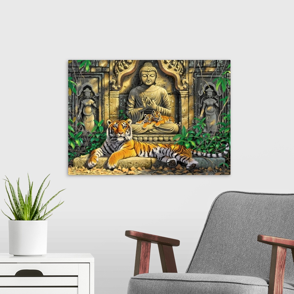 A modern room featuring Spiritual Hideaway-Tigers
