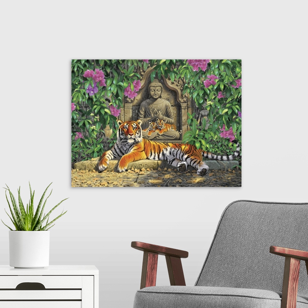 A modern room featuring Spiritual Hideaway-Tigers II