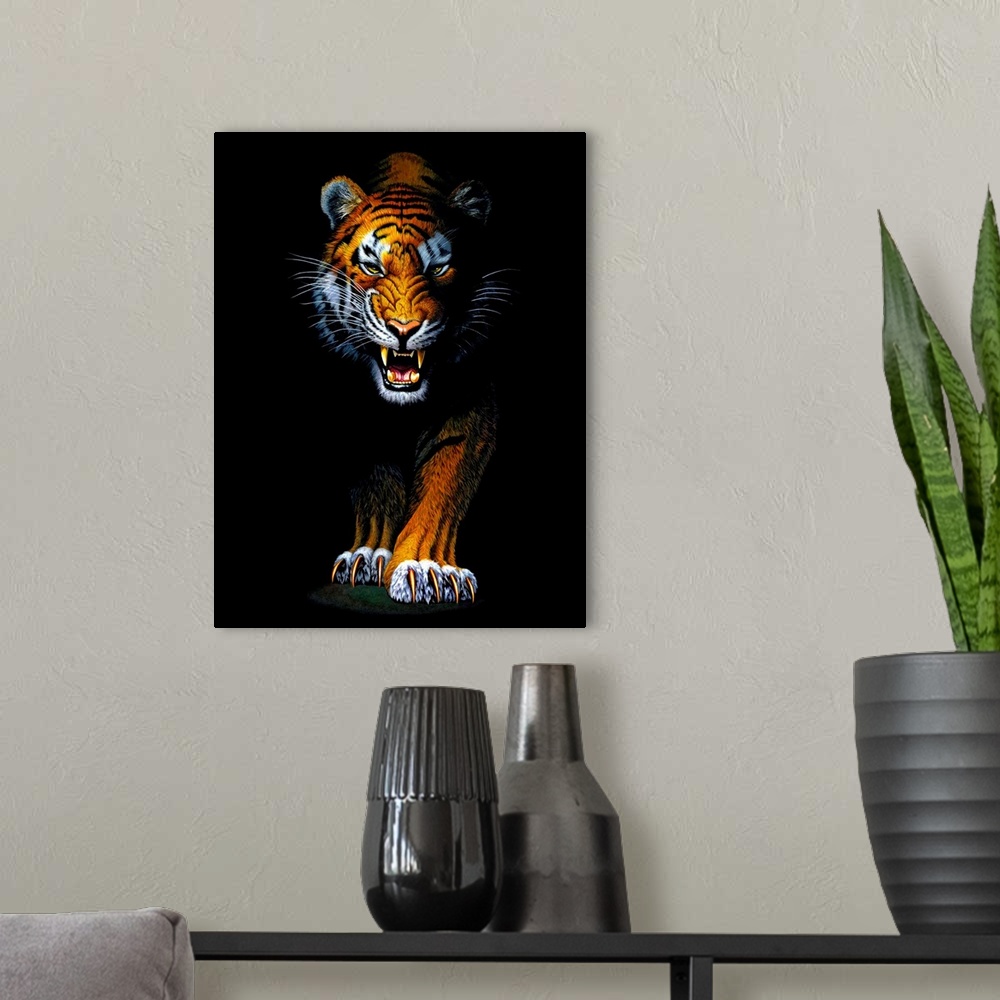 A modern room featuring Stalking Tiger