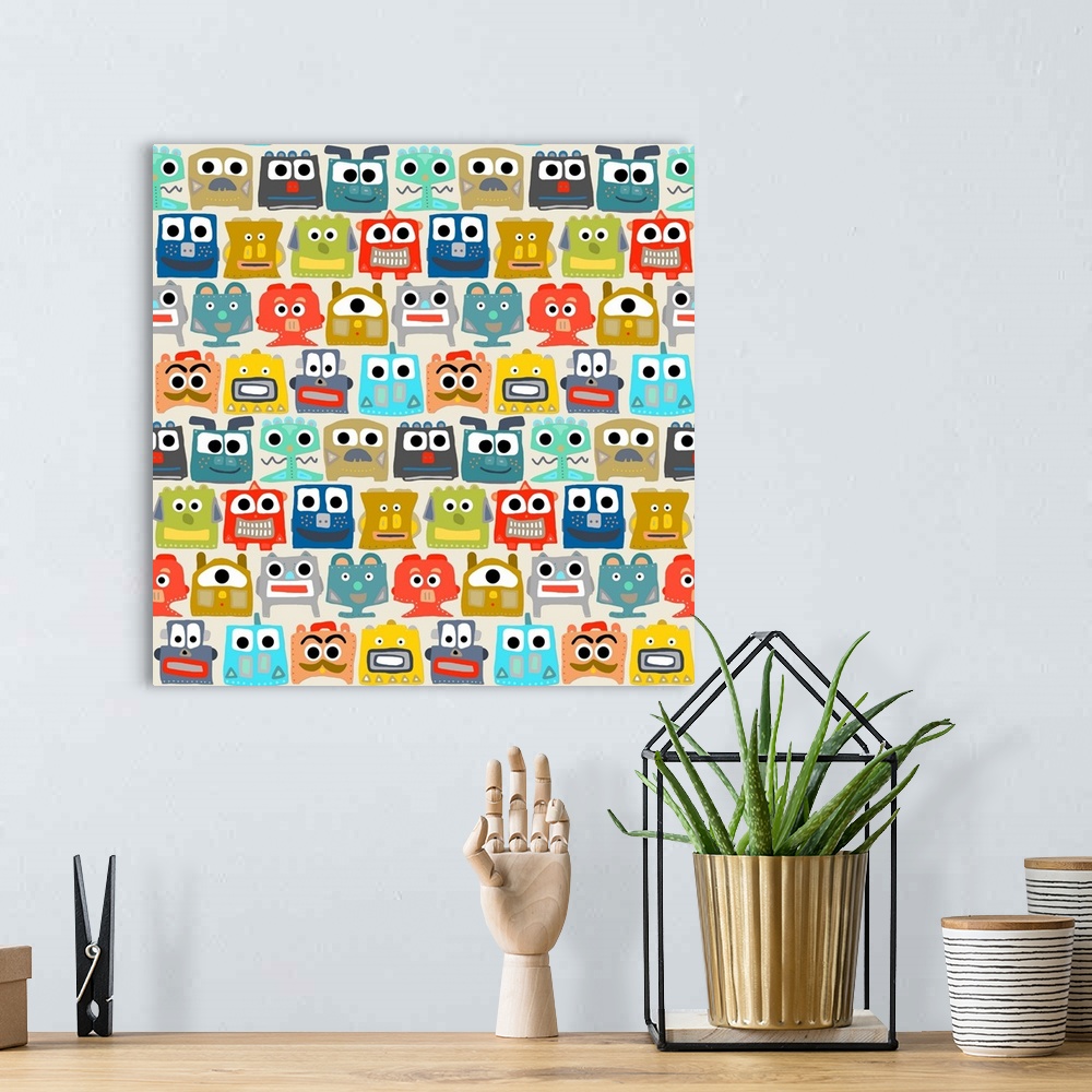 A bohemian room featuring repeating pattern ~ cute little robots