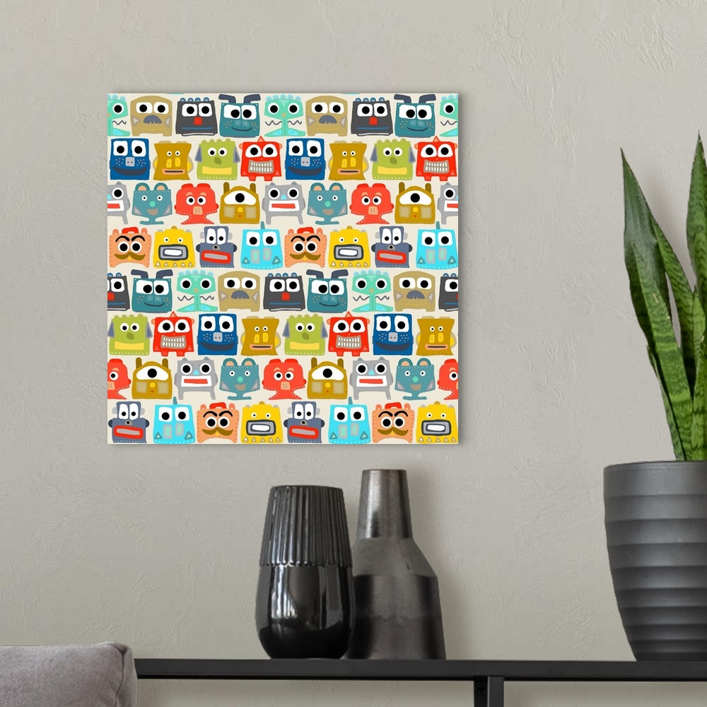 A modern room featuring repeating pattern ~ cute little robots