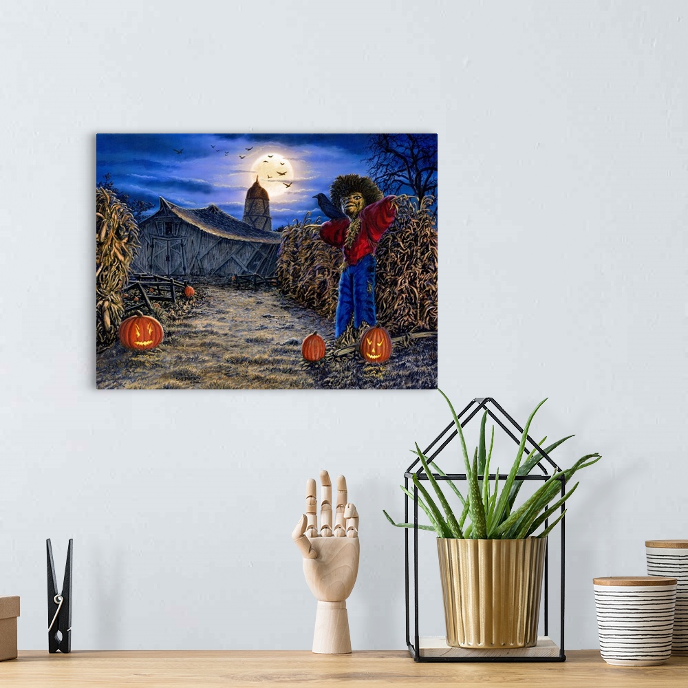 A bohemian room featuring On Halloween a scarecrow and his friends the pumpkins and crows greet passers-by on the path to a...