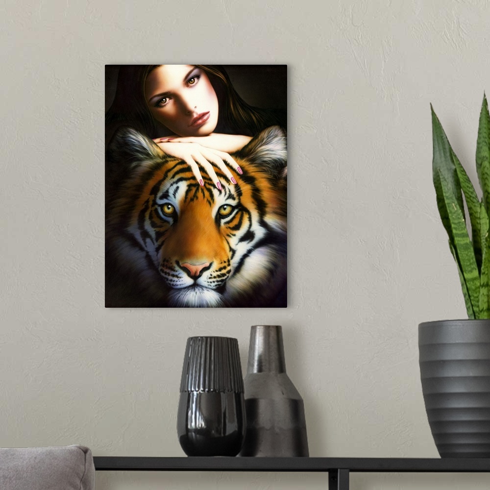 A modern room featuring Tiger And Girl