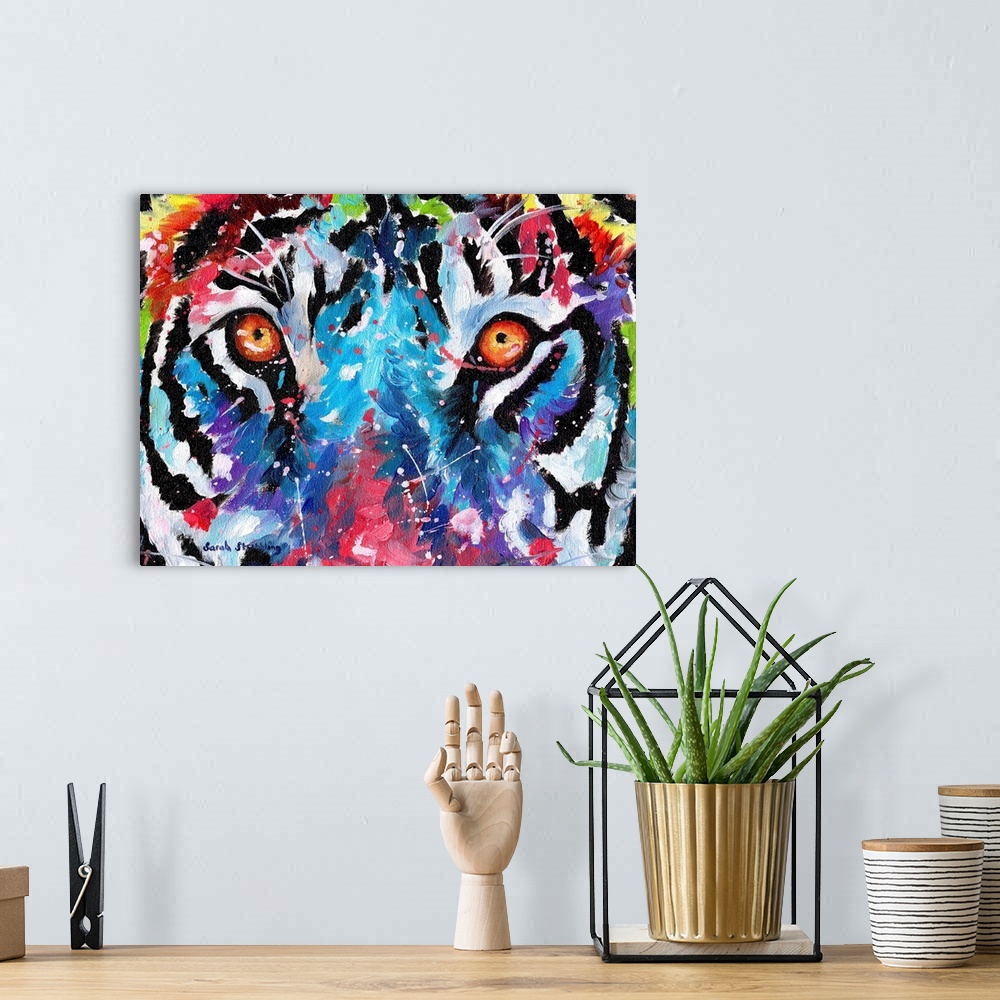 A bohemian room featuring Close up of tiger eyes in rainbow colors.