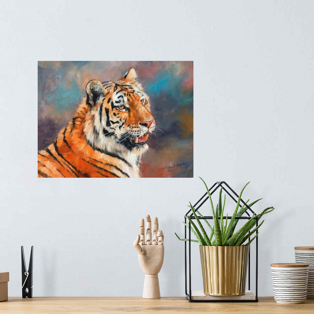 A bohemian room featuring Amur Tiger, oil on canvas