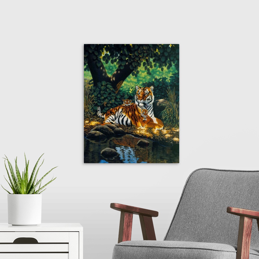 A modern room featuring Tiger With Cubs