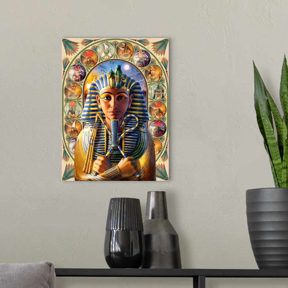 A modern room featuring Tutankhamun Portrait
