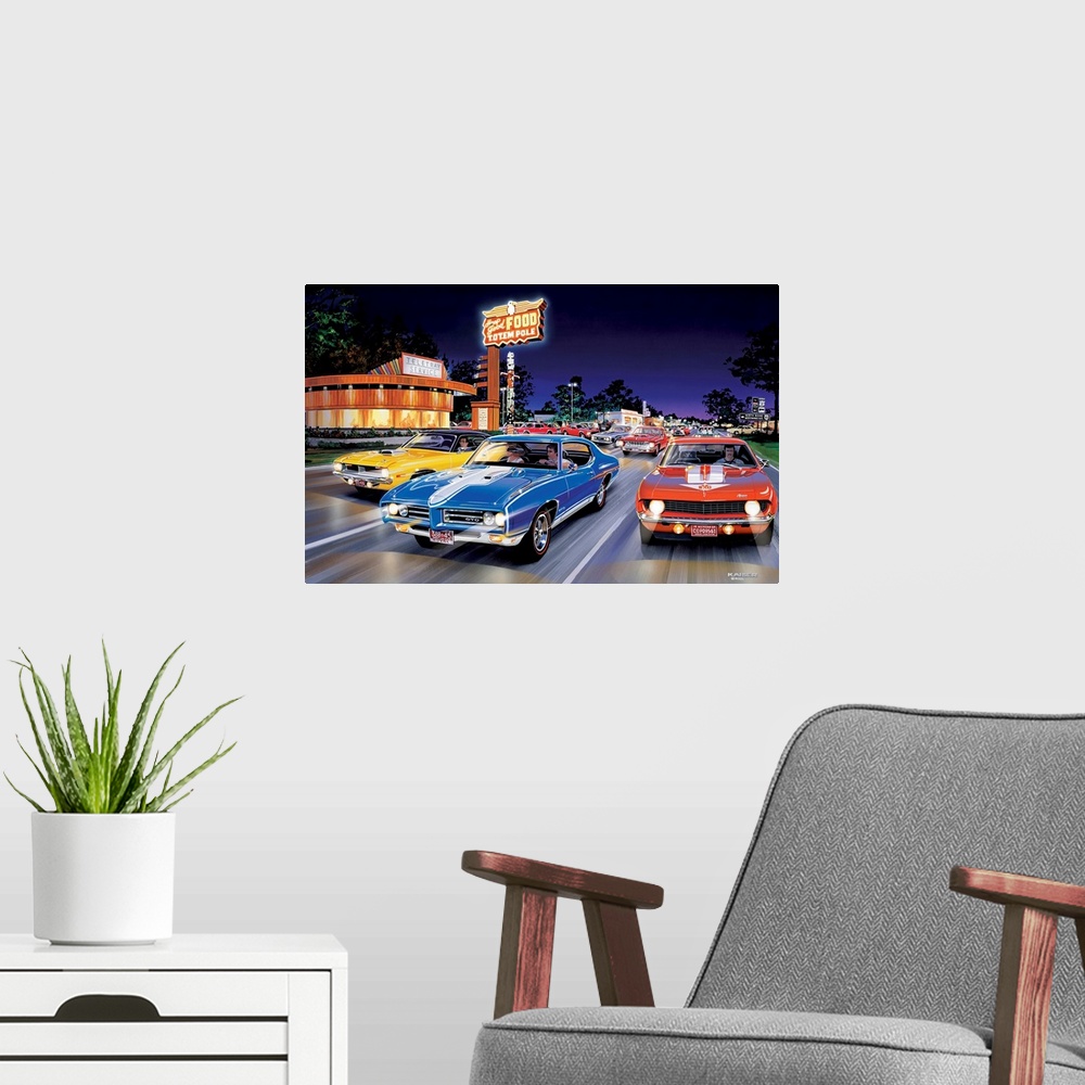 A modern room featuring A highway in Detroit, Michigan well know for cruising and street racing in the 60s-70s is filled ...