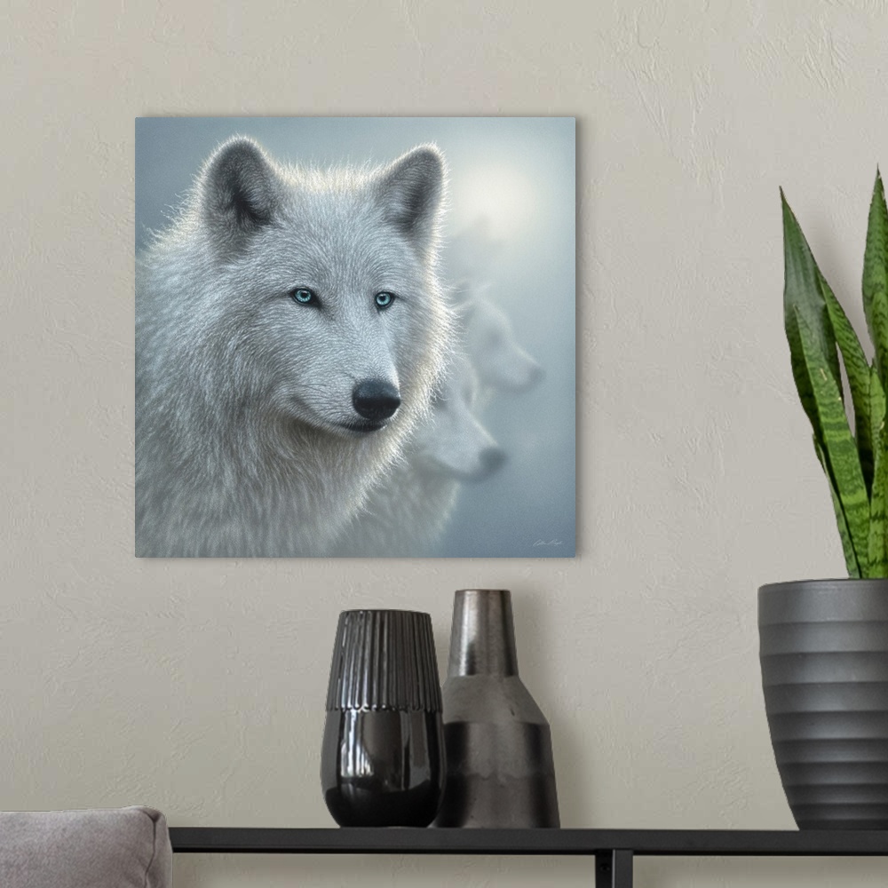 A modern room featuring Arctic Wolves - Whiteout