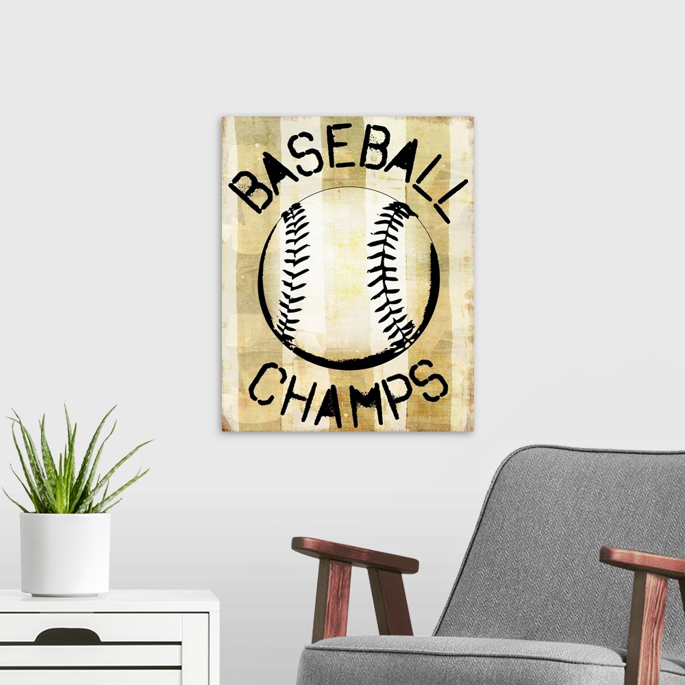 A modern room featuring Baseball Champs