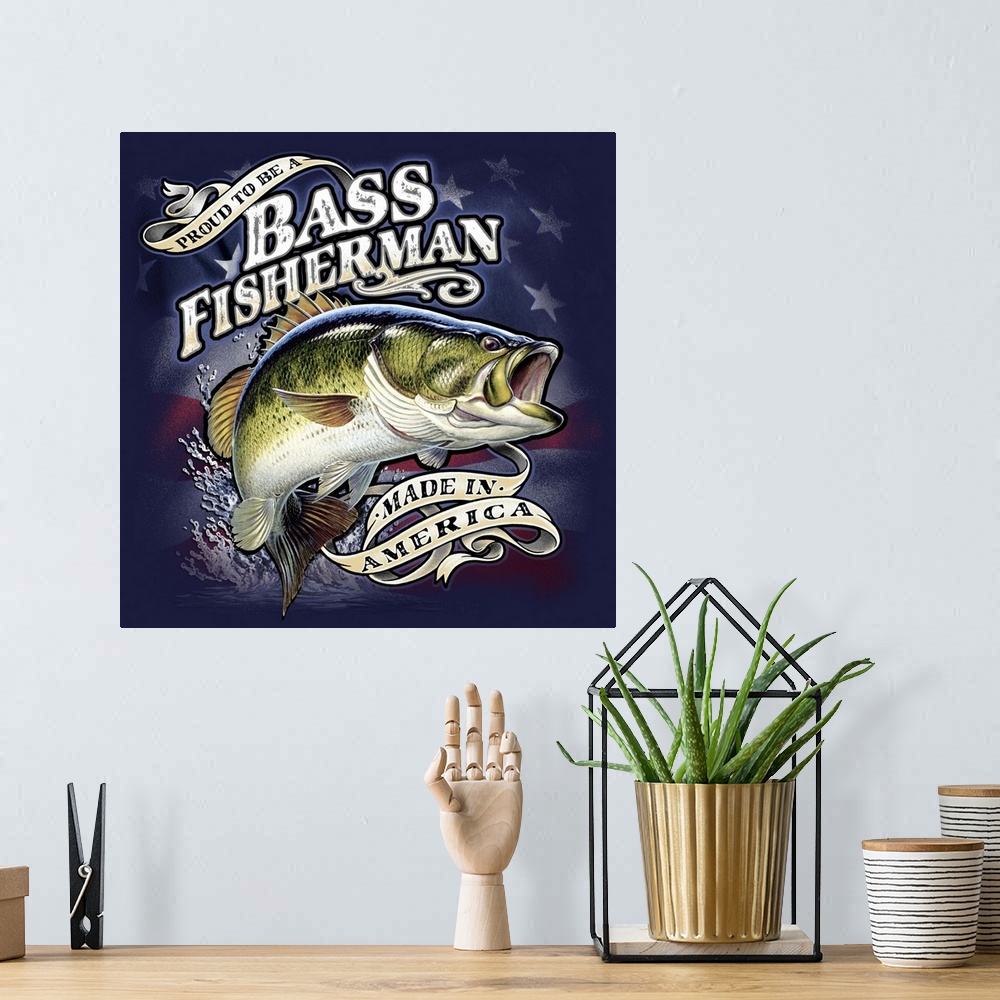 A bohemian room featuring Bass fisherman made in America