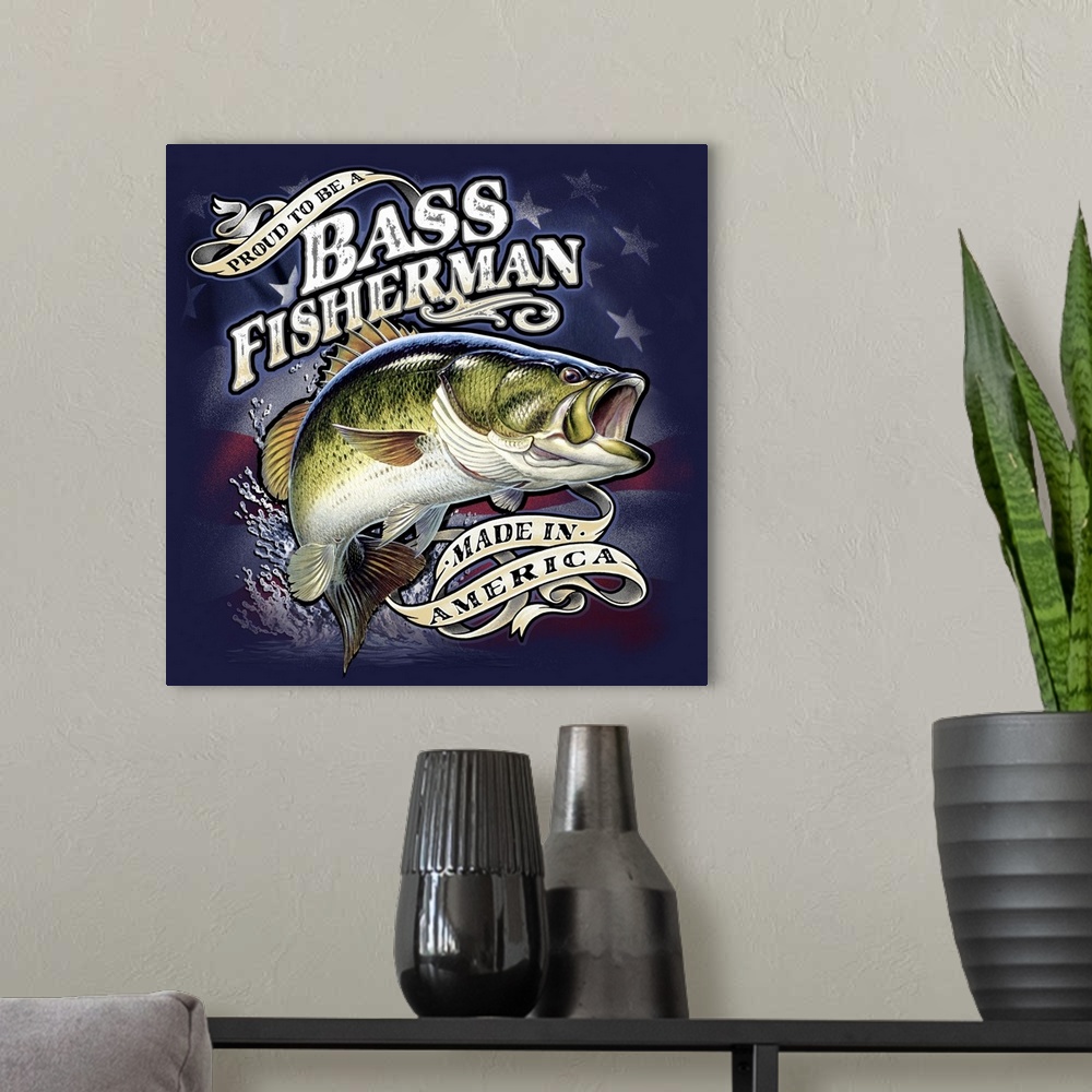 A modern room featuring Bass fisherman made in America