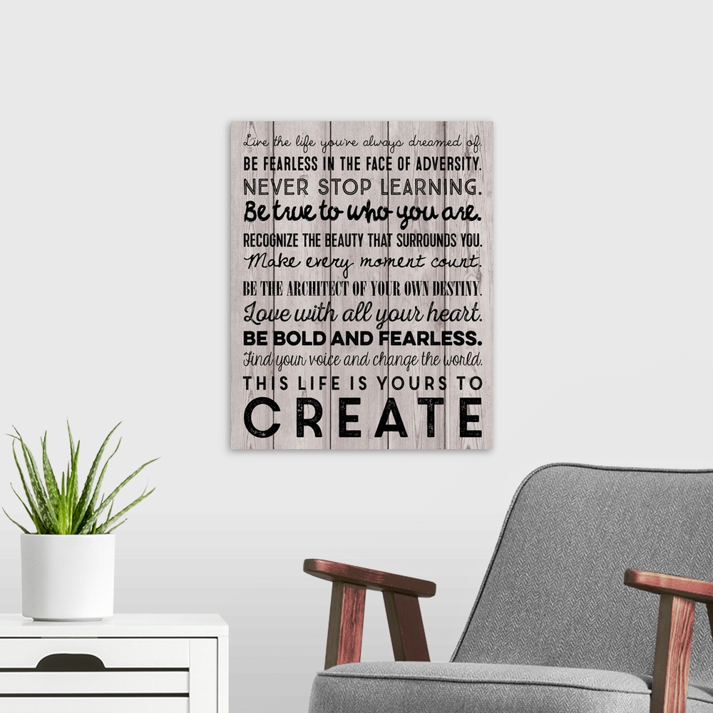A modern room featuring Contemporary inspirational typography artwork.