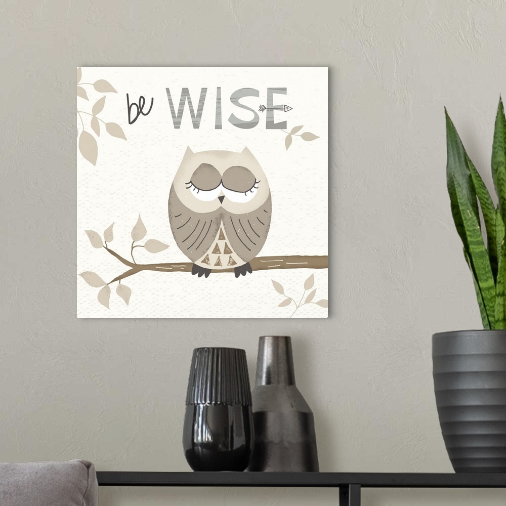 A modern room featuring Be Wise Owl