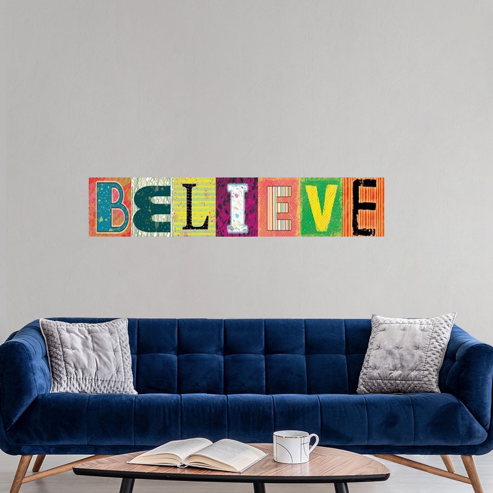 A modern room featuring Believe, letters