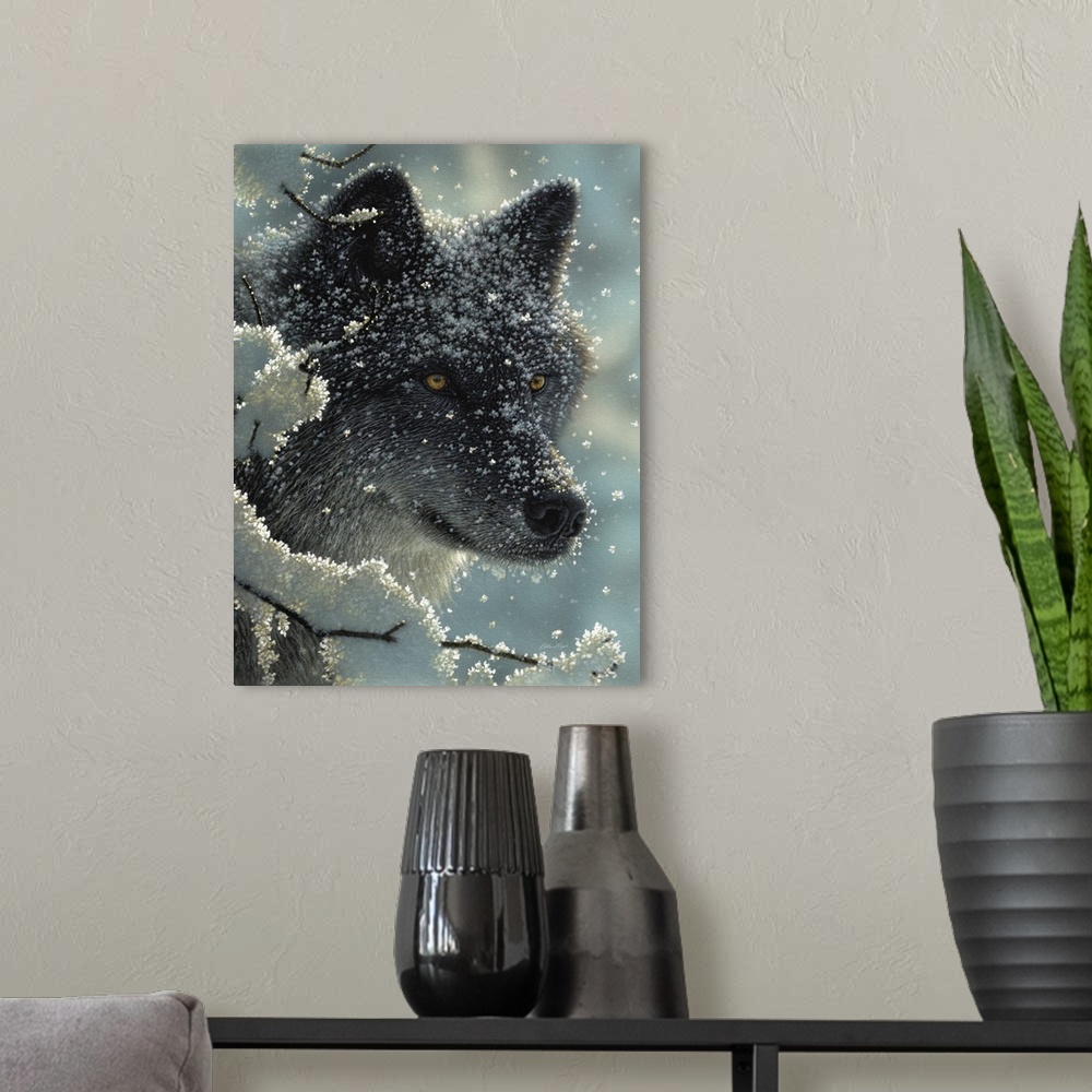 A modern room featuring Black Wolf - Black in White