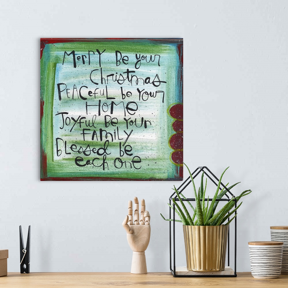 A bohemian room featuring A joyful Christmas blessing, handwritten in fun and whimsical text.