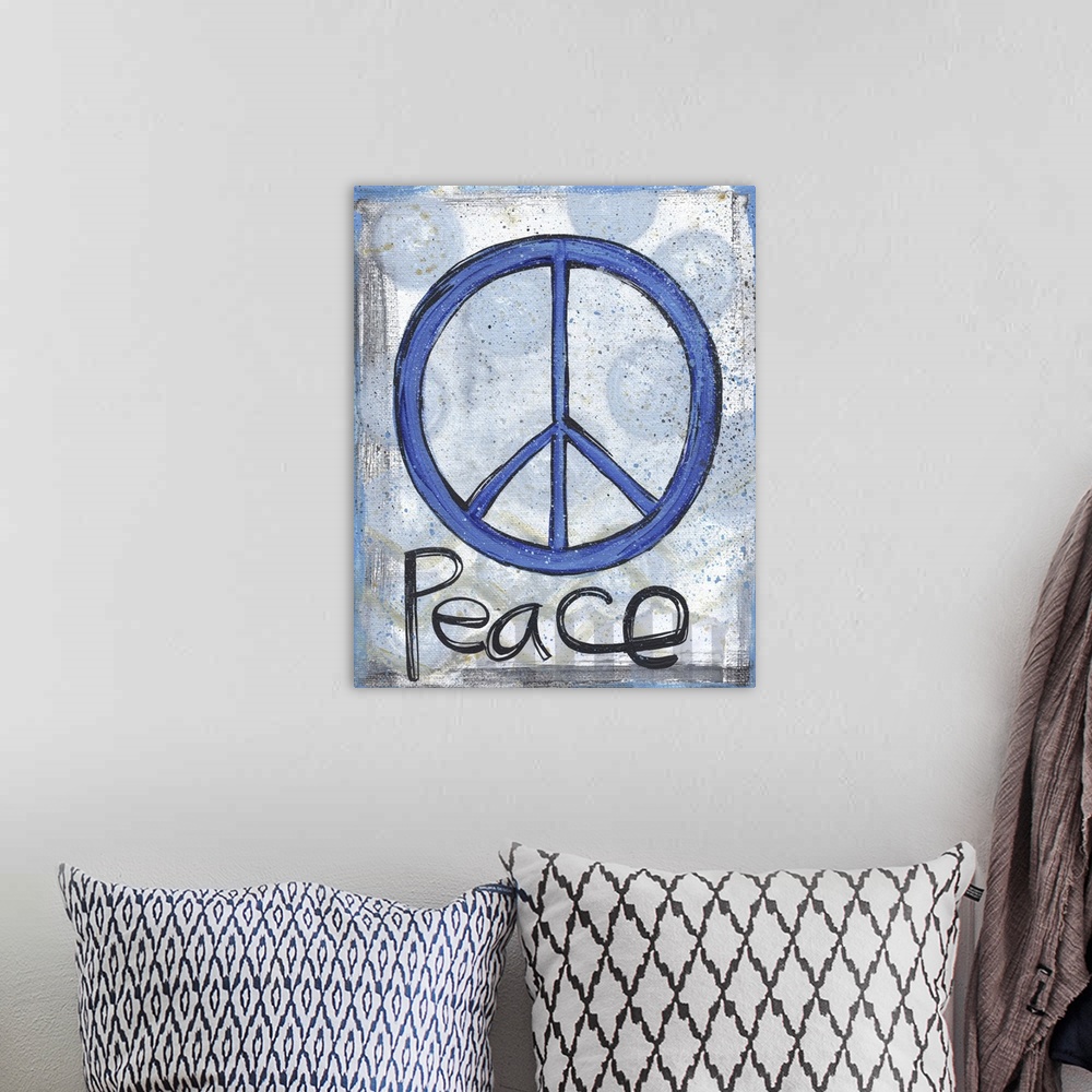 A bohemian room featuring Blue Peace Sign