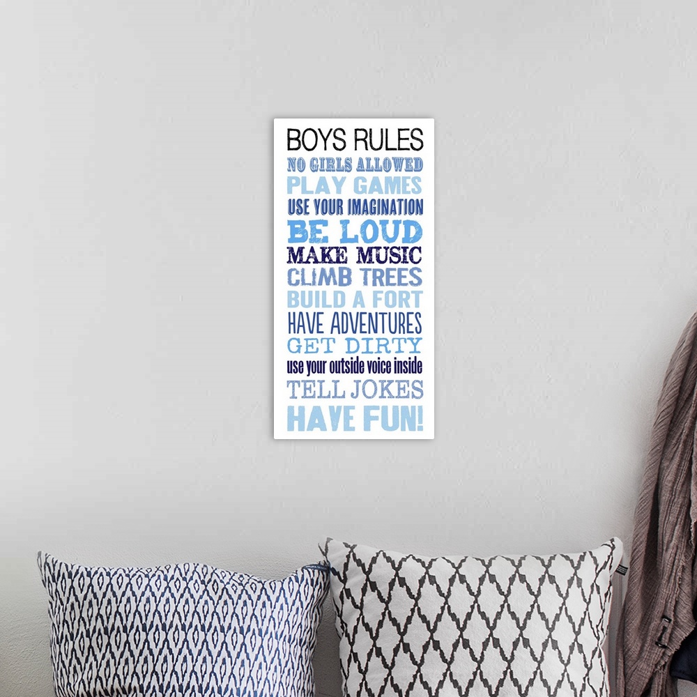A bohemian room featuring Boys Rules