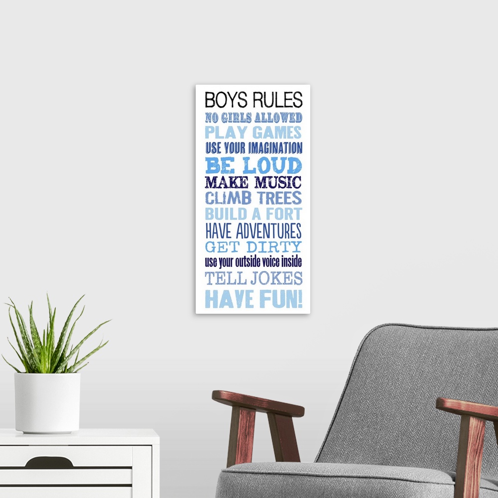 A modern room featuring Boys Rules