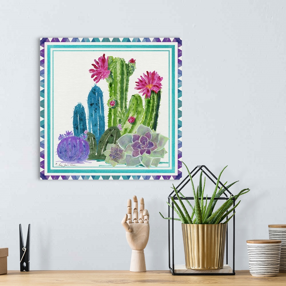 A bohemian room featuring Colorful Cactus 1
