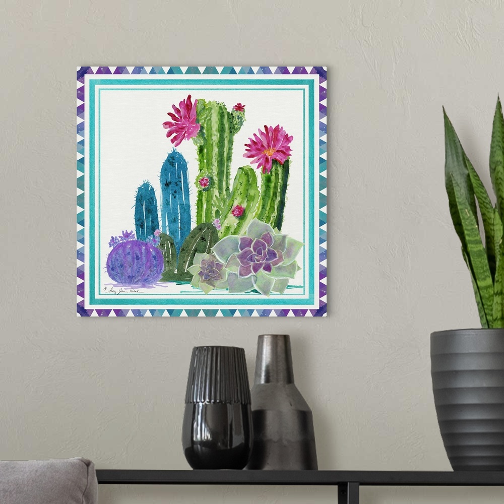 A modern room featuring Colorful Cactus 1