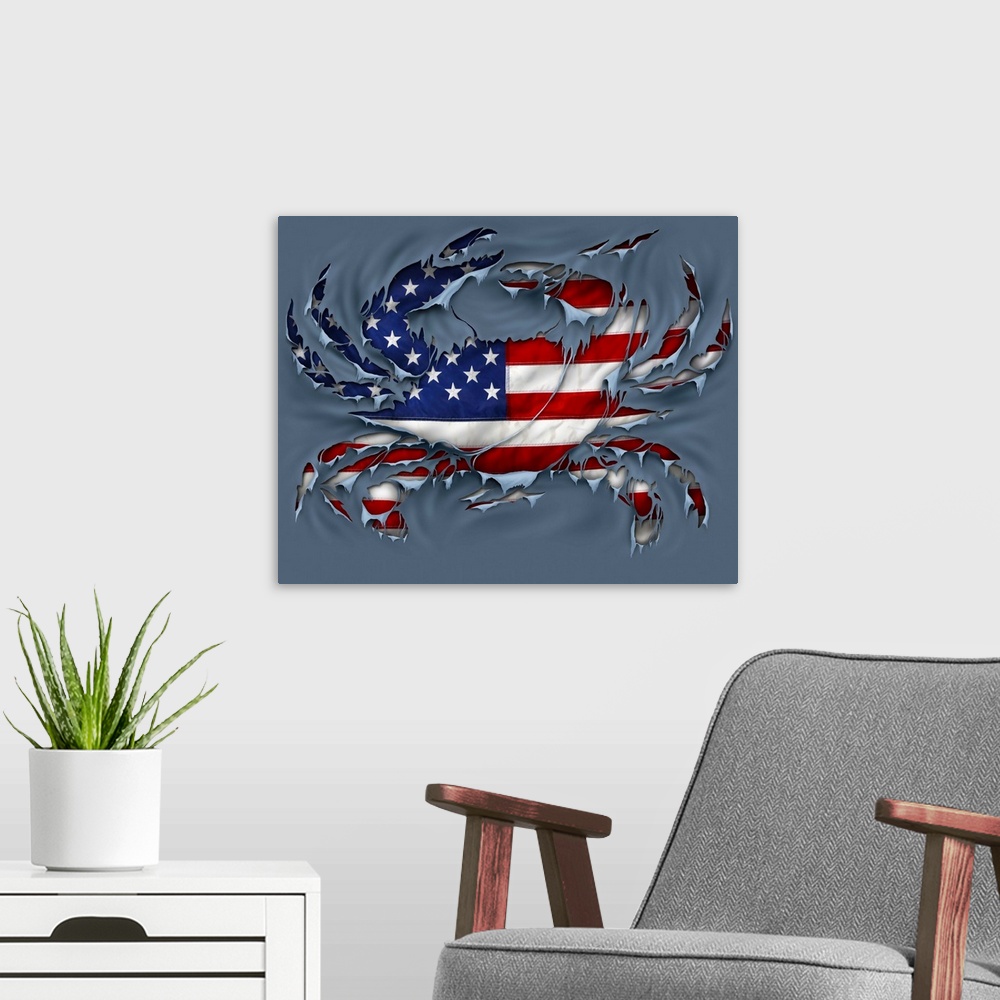 A modern room featuring Crab american flag grey