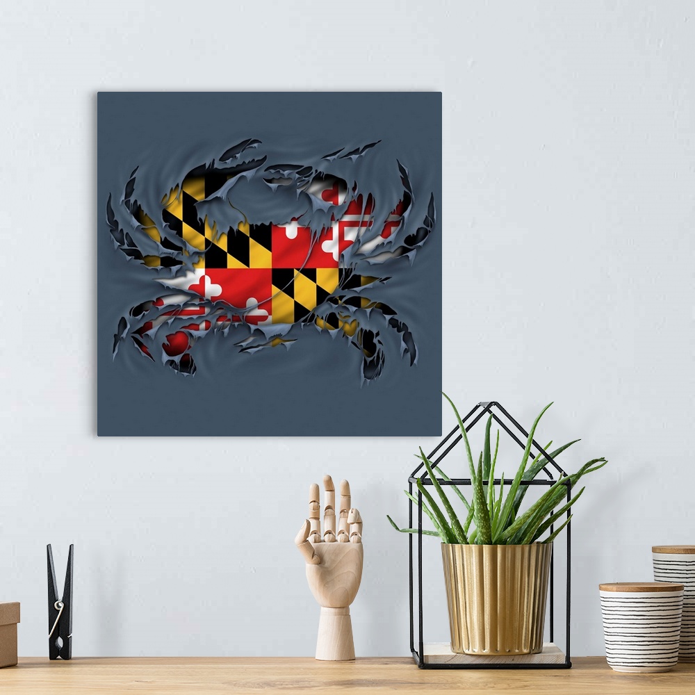 A bohemian room featuring Crab Maryland Flag
