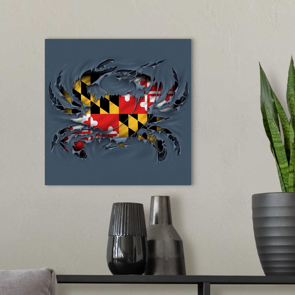 A modern room featuring Crab Maryland Flag