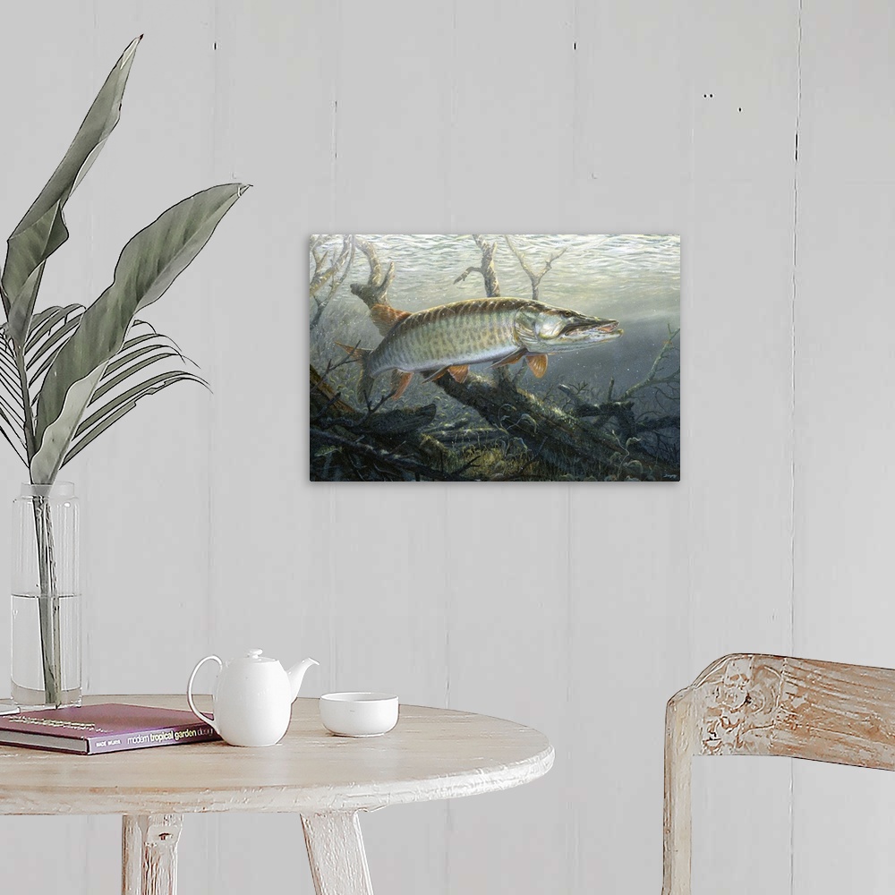 A farmhouse room featuring Cruising the Shallows Muskie