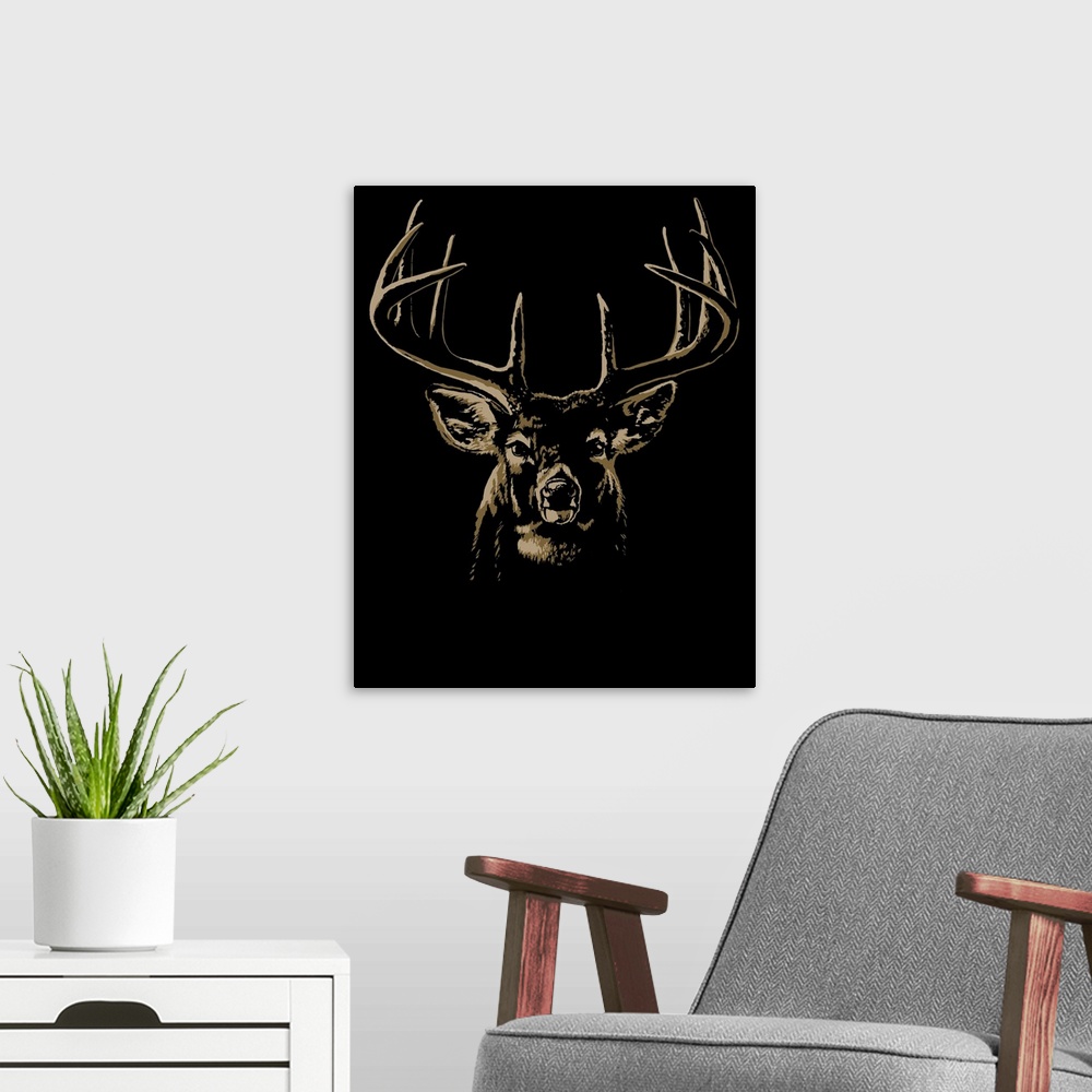 A modern room featuring Deer portrait black