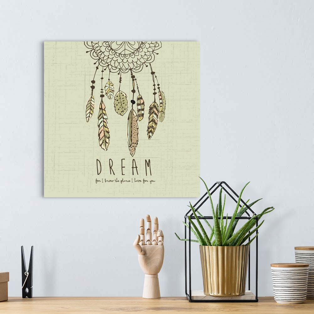 A bohemian room featuring Contemporary rustic and whimsical sentiment art.