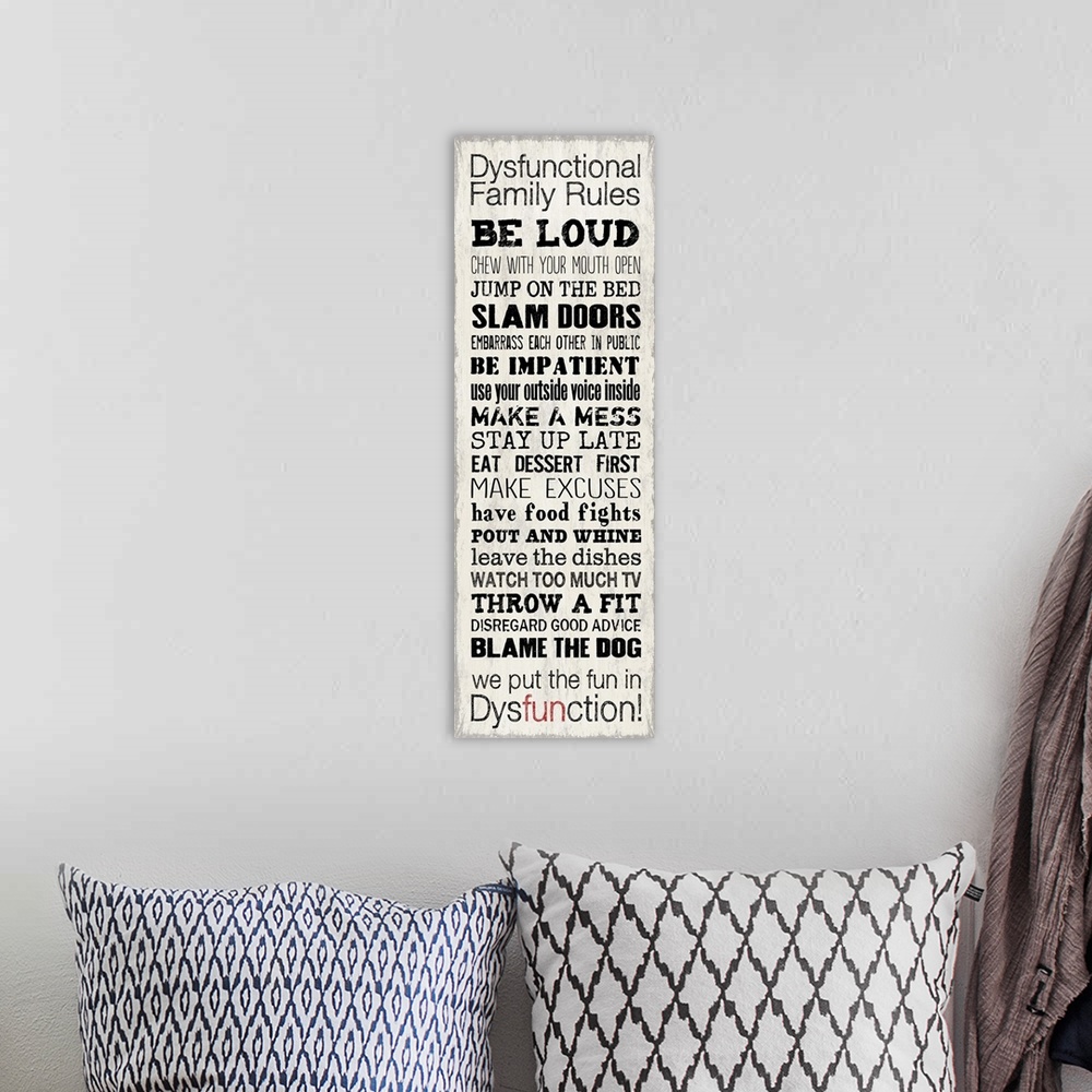 A bohemian room featuring Dysfunctional Family Rules on grey