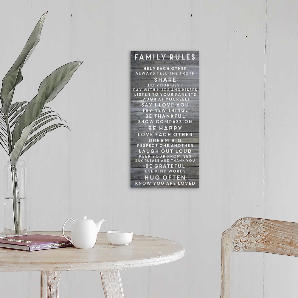 A farmhouse room featuring Contemporary inspirational typography artwork.
