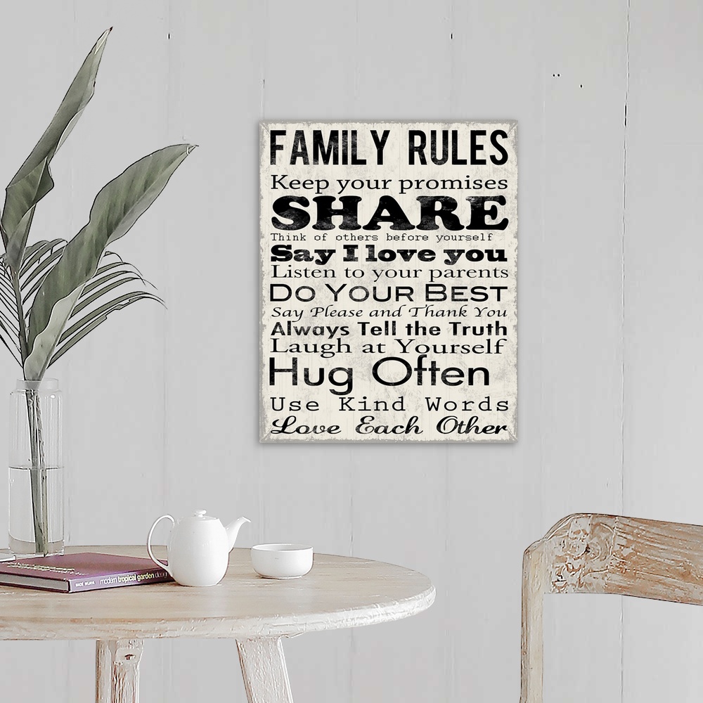 A farmhouse room featuring Family Rules Share