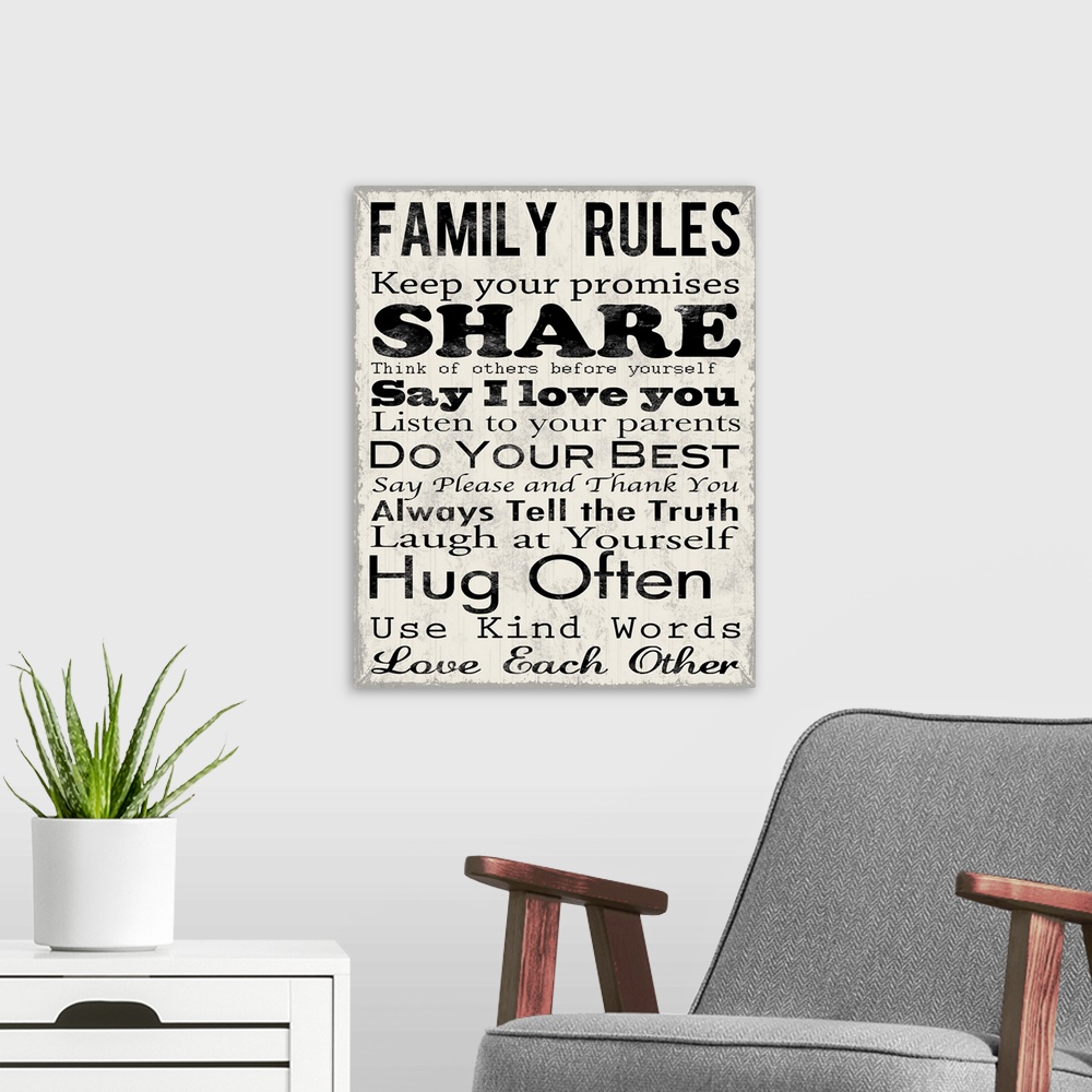 A modern room featuring Family Rules Share