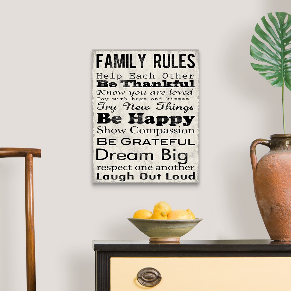 A traditional room featuring Family Rules Thankful