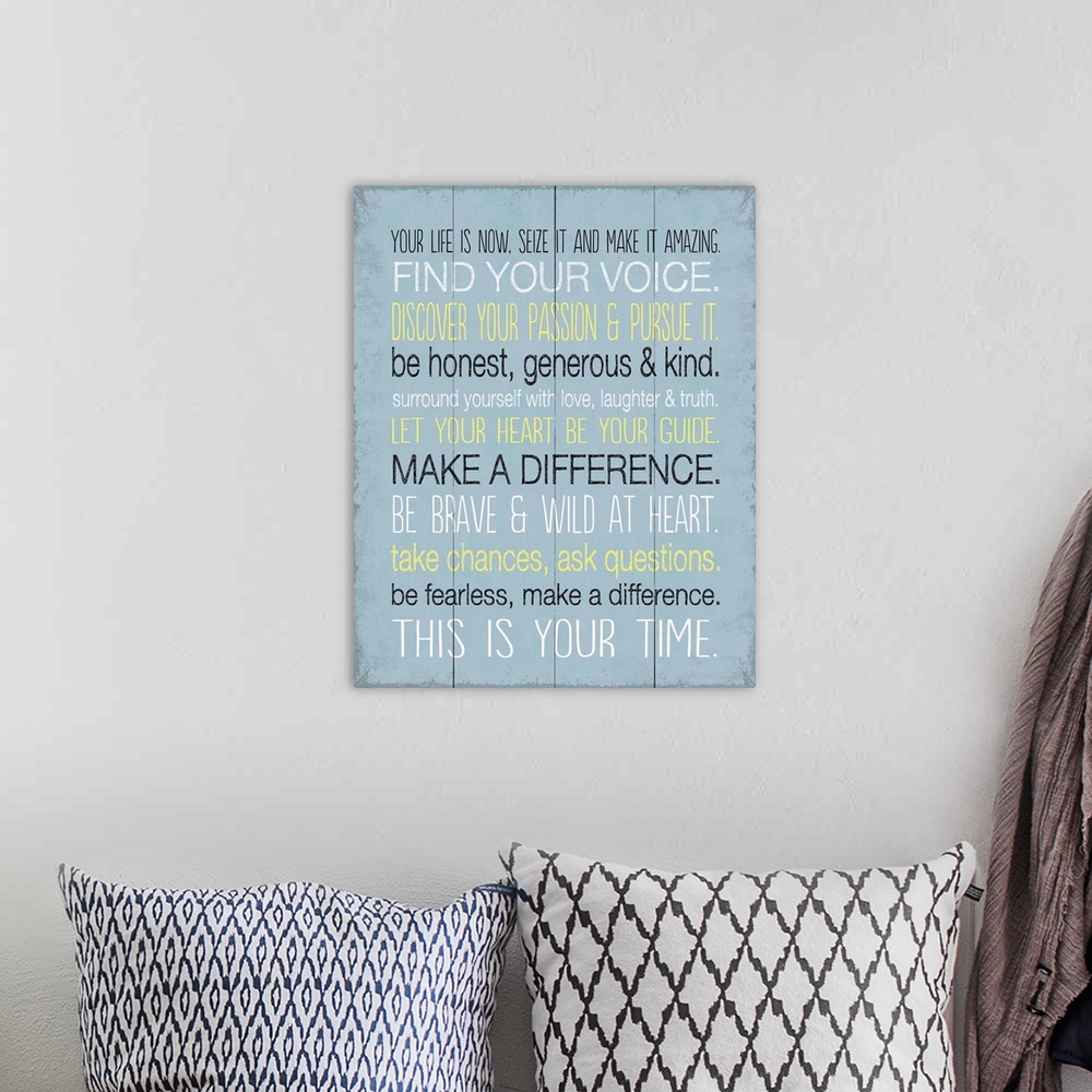 A bohemian room featuring Find Your Voice, light blue