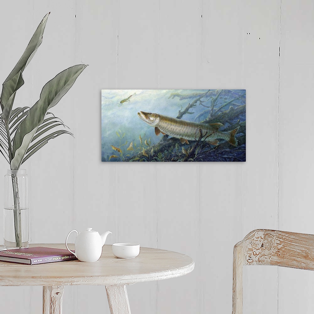 A farmhouse room featuring Fish of a Lifetime Muskie