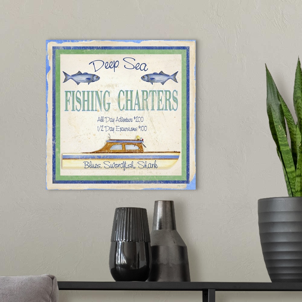 A modern room featuring Fishing Charters